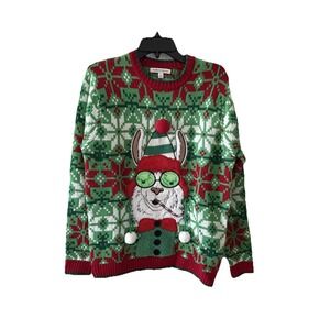 Celebrate Together LLama Christmas Sweater Size Medium Green‎ Ugly Party Novelty